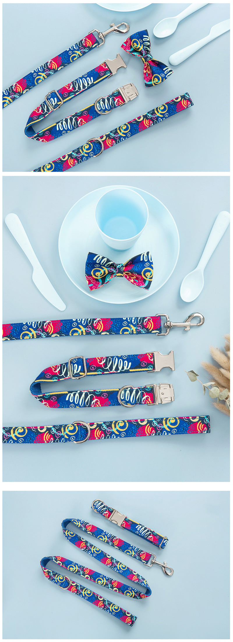 Dog Collar Pet Leash Dog Bow Set