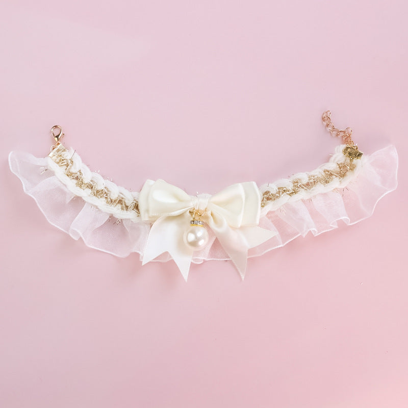 New Lace Elastic Bow Pet Collar